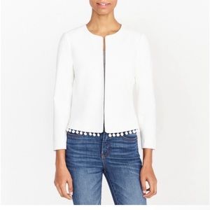 Jcrew white linen jacket with pompoms